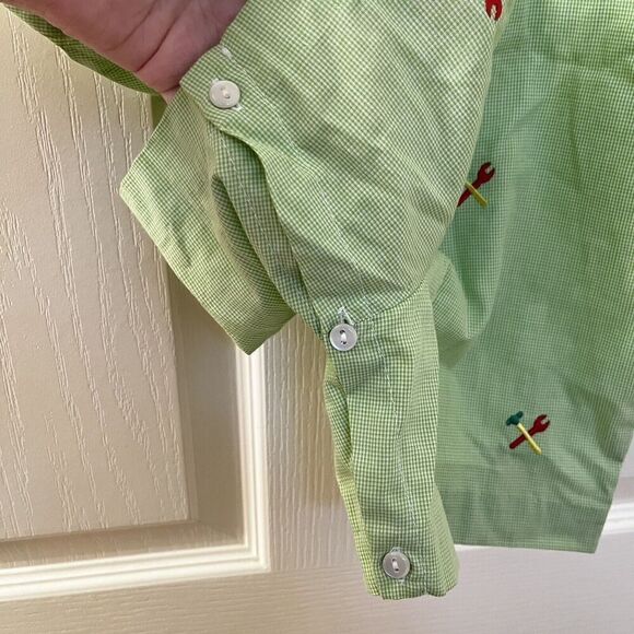 K&L Embroidered Hammer Wrench Tools Green Gingham Shortalls Romper Boys Size 3 - Picture 6 of 10